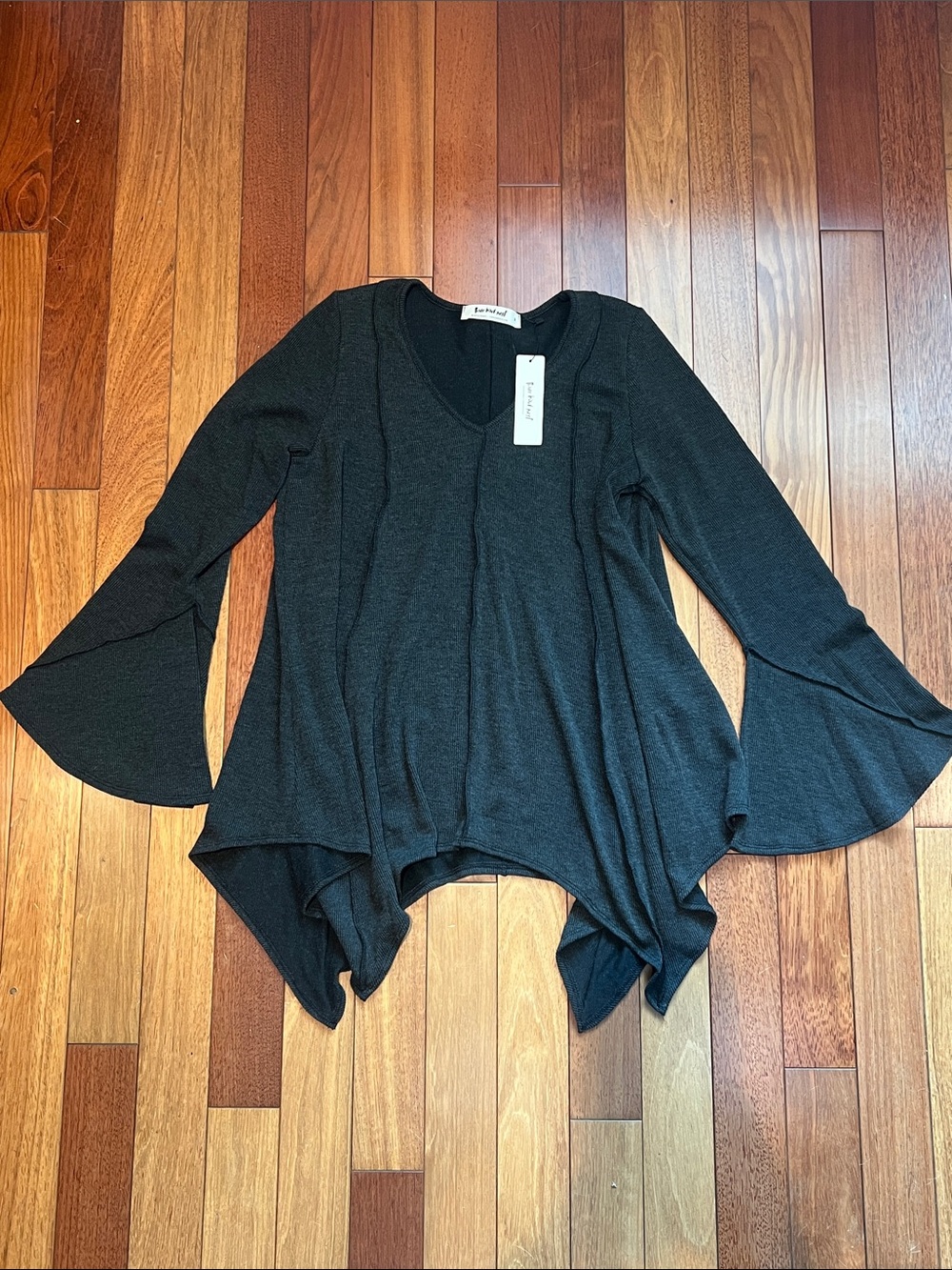 NWT Three Bird Nest Golden Hour Long Bell Sleeve Top - Charcoal